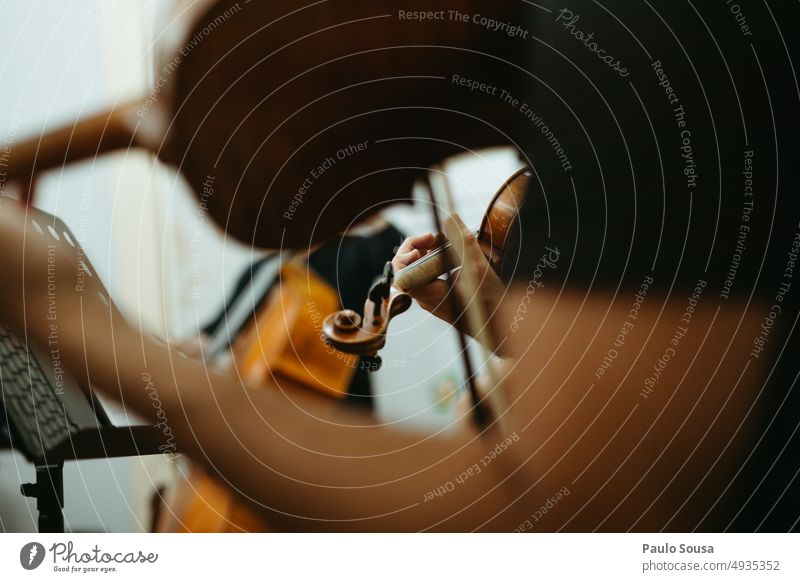 Close up musician playing violin Music Musician Musical instrument Violin Listen to music Wood Colour photo Detail Stage Make music Art