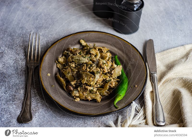 Georgian green lobio dish background bean bowl caucasus chili concept concrete cook cooking copy space cutlery diet eat egg food fork french georgia georgian