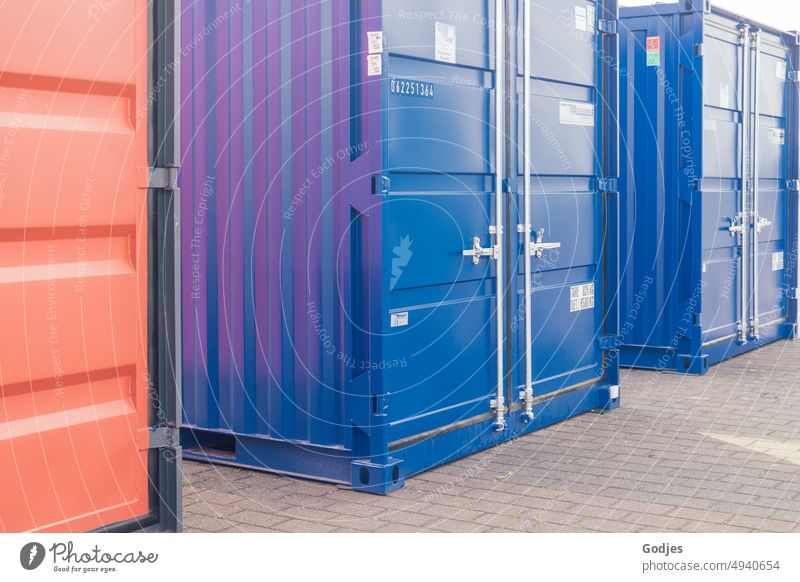 Container at port Harbour Red Blue Logistics Industry Container terminal Exterior shot Economy Trade Navigation Port City Container cargo Deserted Colour photo