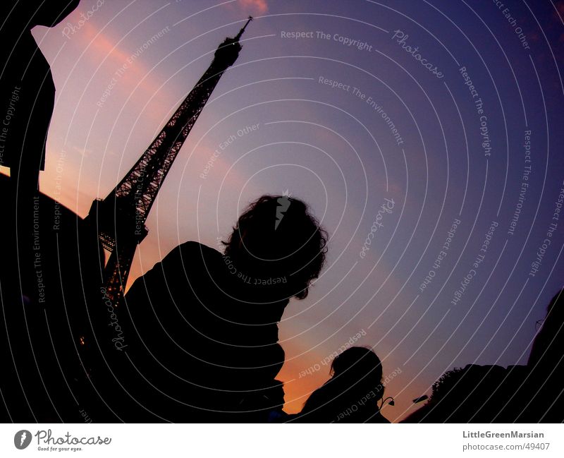 Picnic at the Eiffel Tower Paris Twilight Dark Silhouette Clouds Sunset Light Human being Evening Dusk Colour silouettes Shadow