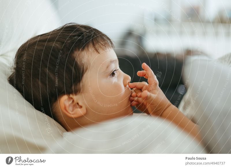 Child biting nails one person 1 - 3 years Human being Infancy Colour photo Caucasian Lifestyle Day Authentic Anxious anxiety nail biting Habit Stress