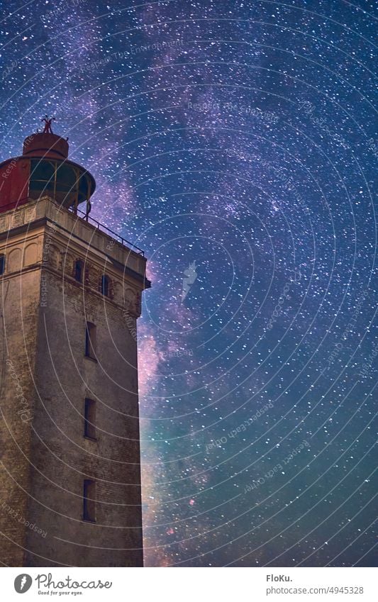 Rubjerg Knude Fyr lighthouse with milky way in background Starry sky Milky way Astronomy stars Sky Night Denmark Universe space Lighthouse Manmade structures