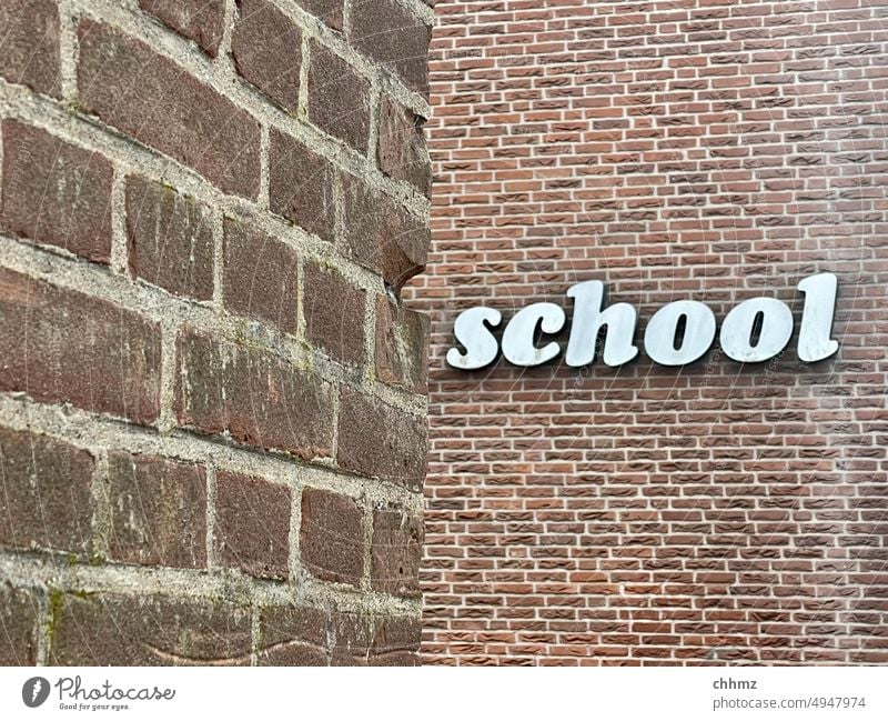high school School Education Brick Characters Wall (building) Facade Wall (barrier) Exterior shot Building Seam edge Architecture Deserted Manmade structures