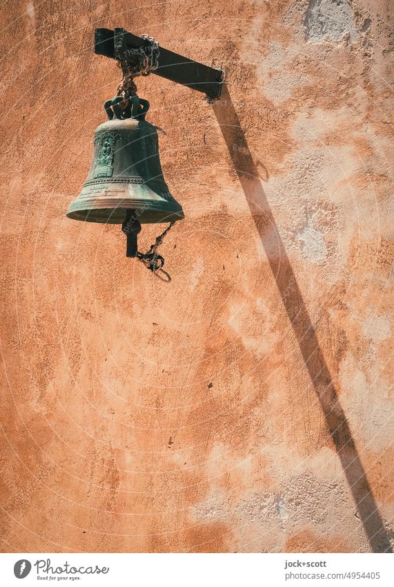 The longer a bell is rung, the more beautiful the sound becomes Bell Wall (building) Old Rust Sunlight Shadow play Tradition Style Symbols and metaphors