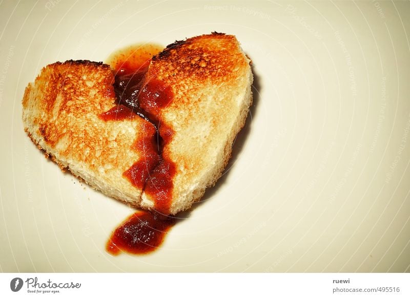 Heart shaped bleeding toast torn in the middle Food Bread Toast Ketchup Nutrition Breakfast Fast food Healthy Health care Medical treatment Healthy Eating