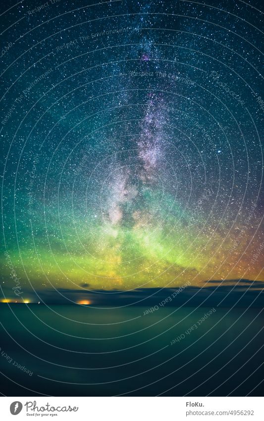 Milky Way with Aurora Borealis over Jammer Bay in Denmark | 900 Milky way Night sky Galaxy Astronomy northern lights North Sea Sky Constellation Universe Stars
