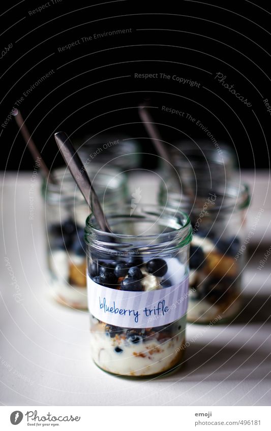 blueberry trifle Fruit Dessert Candy Nutrition Picnic Glass Delicious Sweet Blueberry Colour photo Interior shot Studio shot Copy Space top Neutral Background