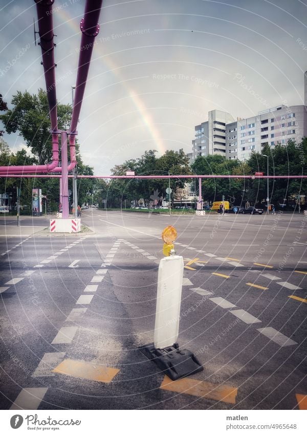 Rainbow City Berlin cross bicycle lane High-rise District heating system reeds Capital city Exterior shot Deserted