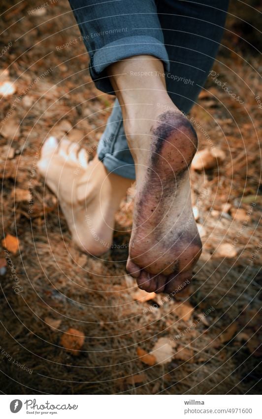 Some have dirty feet, others dirty minds. Barefoot Naked naked feet frowzy Dirty Going Hiking Walking Woodground Autumnal Sensory path barefoot path Pedestrian