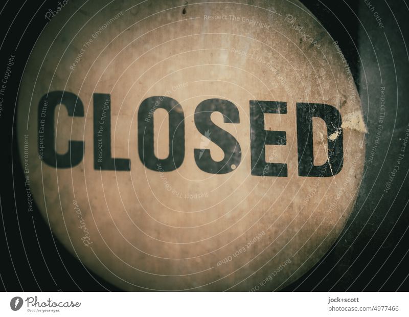 Closed Typography Word Pane Signs and labeling Signage Detail Capital letter English sign Metal Design Clue Characters Neutral Background blurriness