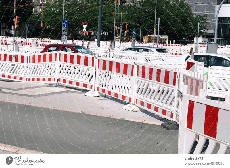 Passage forbidden with round traffic sign in front of blue sky in sunshine  at a construction site on a road in Blomberg in East Westphalia-Lippe,  Germany - a Royalty Free Stock Photo