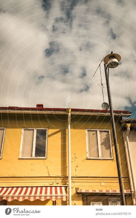 A little warm yellow does you good Facade House (Residential Structure) Architecture Swede Town Building Old Exterior shot Sun blind Summer Window Old building