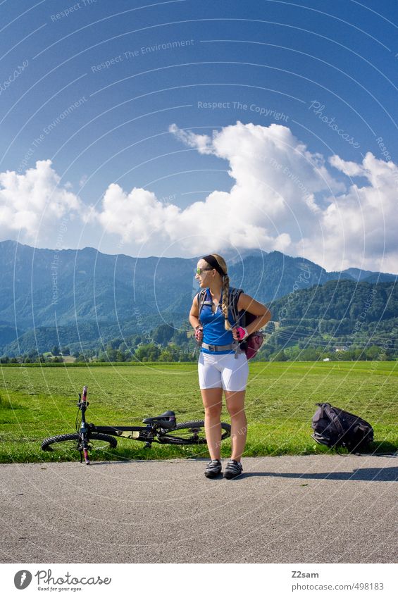 on tour Lifestyle Vacation & Travel Trip Freedom Cycling tour Summer Summer vacation Mountain Sportswear Feminine Young woman Youth (Young adults) 18 - 30 years