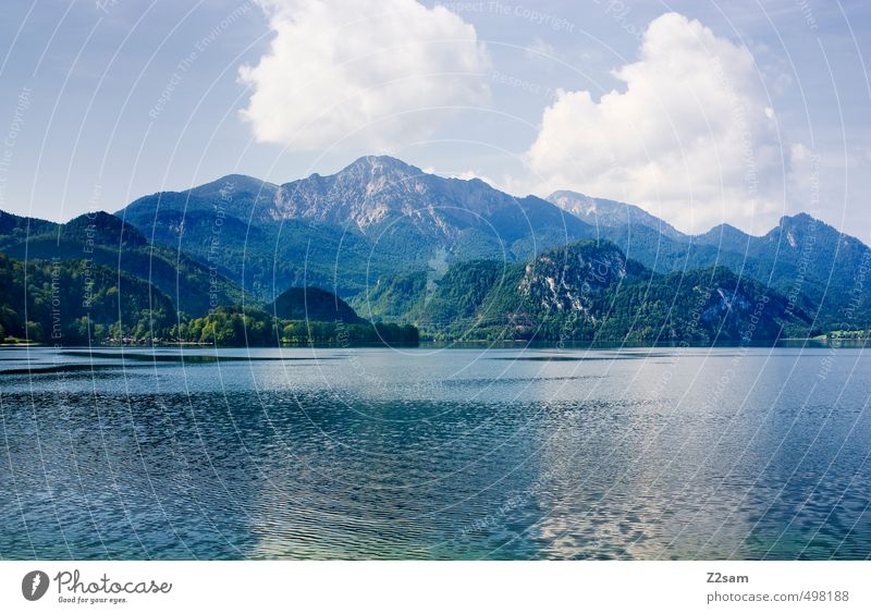 Kochelsee Calm Vacation & Travel Summer Environment Nature Landscape Sky Clouds Beautiful weather Alps Mountain Lakeside Sustainability Natural Clean Blue Green