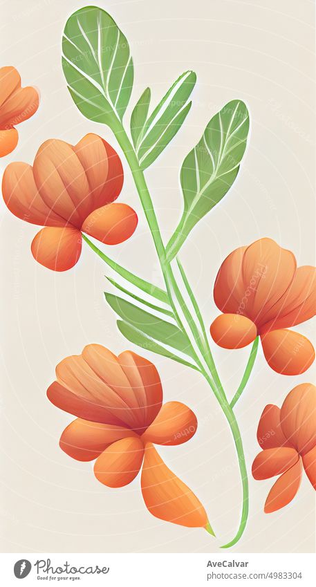 Boho botanical minimal print postal mural, digital illustration, Scandinavian concept. Social media banner for digital marketing. Contemporary background. Post template. Hand drawn concept.