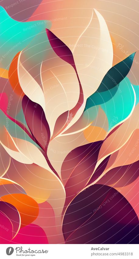 Luxury flowers digital illustration background with colorful colors in line art style. Botanical poster with watercolor leaves in art line style for decor, design, wallpaper, packaging