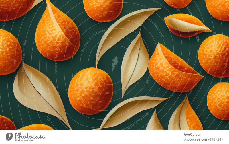 Artistic abstract scandinavian boho seamless pattern with abstract flowers and oranges.irregular squiggle lines and abstract shape texture art illustration