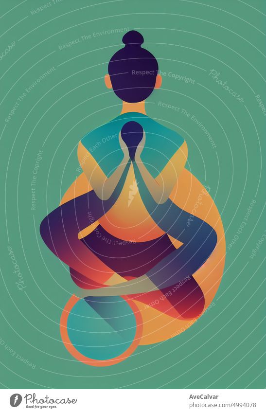 Illustration of a woman doing yoga to relax and inspire. Colorful abstract design,Flat design concept with fine lines. Perfect for web design, banner, mobile app, landing page.