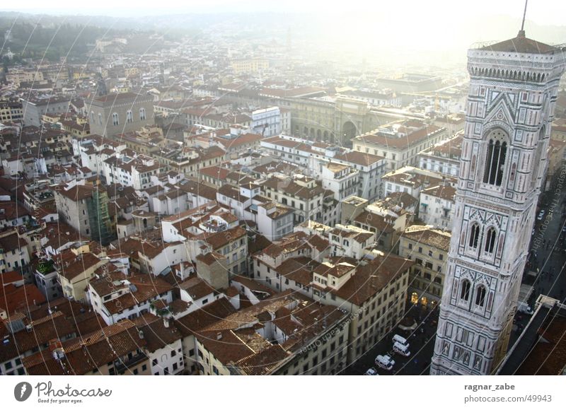 company tower Florence Trip Italy Roof Summer Bell tower s. maria del fiore Religion and faith Dome Tower Sun Backlight Town Morning
