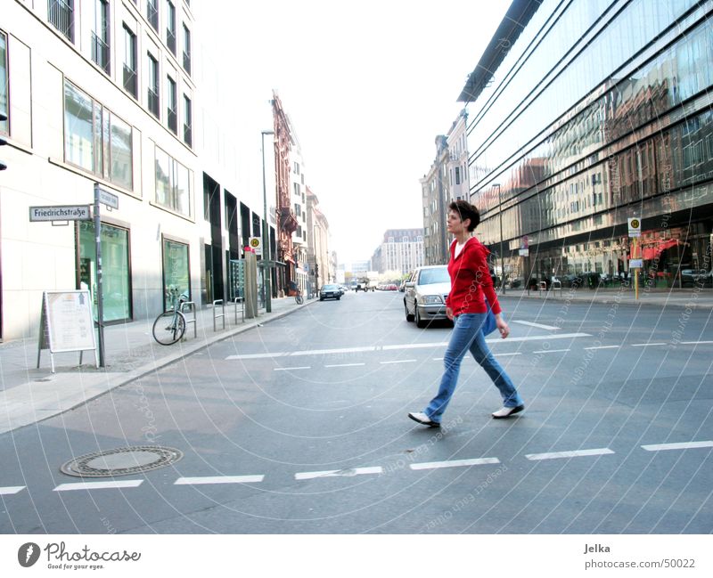 walker Human being Woman Adults Facade Transport Road traffic Pedestrian Street Lanes & trails Car Going Pedestrian crossing Motor vehicle Friedrichstrasse