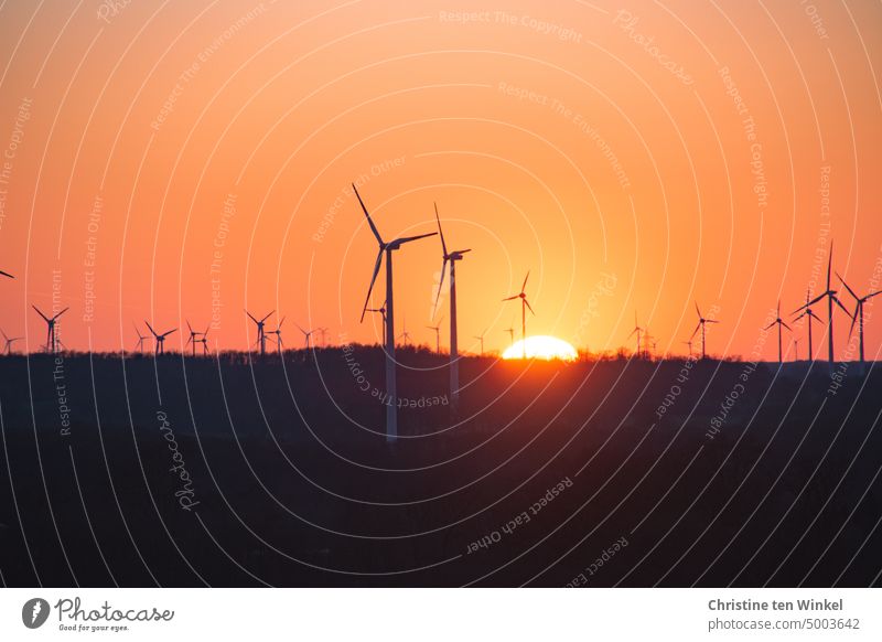 Wind turbines at sunset Energy crisis wind power wind farm Renewable Technology Energy industry Renewable energy Save energy stream windmills Resource