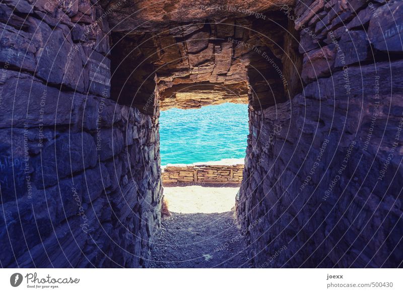 Straight ahead to the pool Vacation & Travel Freedom Summer vacation Ocean Nature Water Beautiful weather Rock Island Crete Deserted Tunnel Wall (barrier)