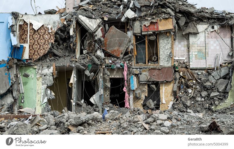 destroyed and burned houses in the city during the war in Ukraine Donetsk Kherson Lugansk Mariupol Russia abandon abandoned attack blown up bombardment broken