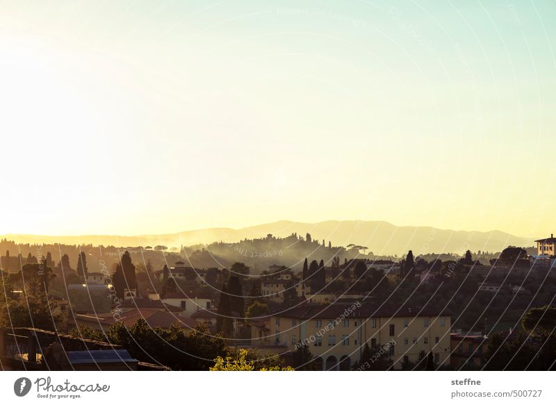 Tuscan Evening Landscape Sun Sunrise Sunset Sunlight Autumn Beautiful weather Tree Hill Florence Tuscany Italy Old town Skyline House (Residential Structure)