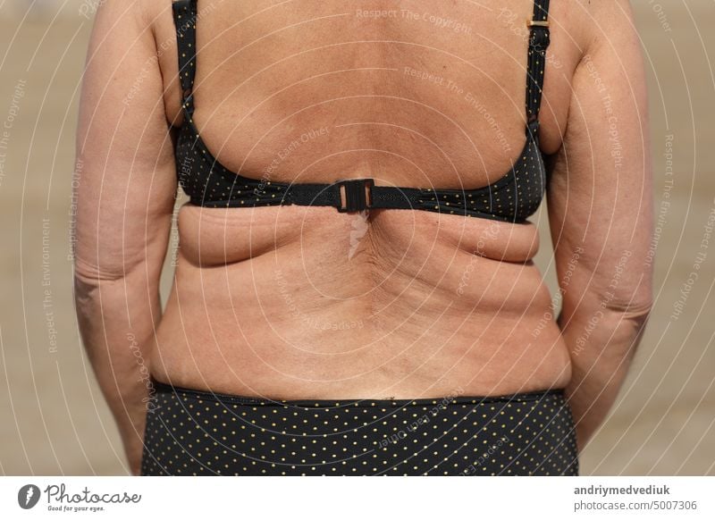 fat man in female bra Stock Photo
