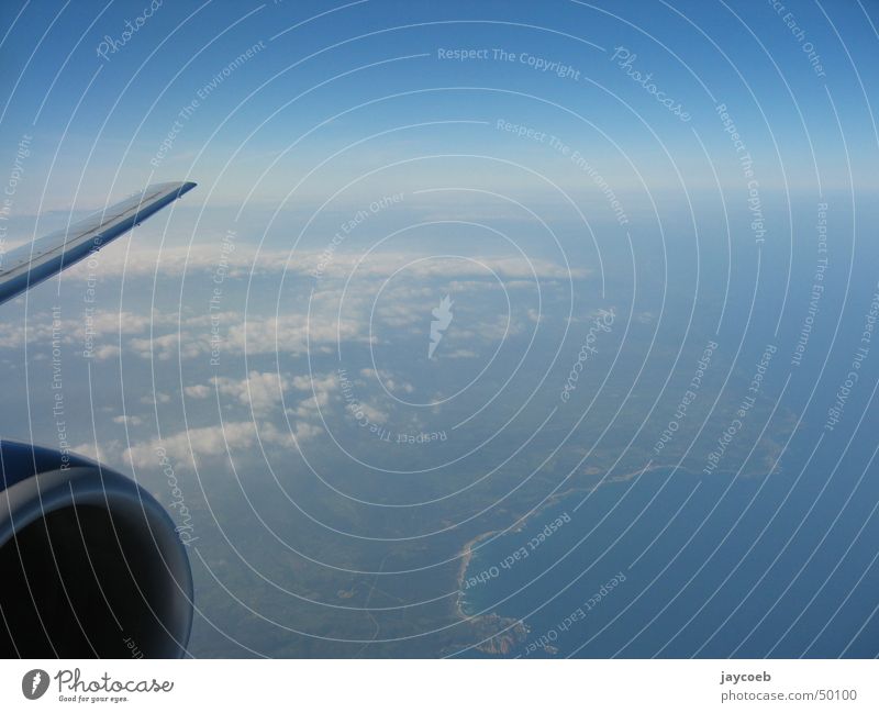 planview Horizon Clouds Engines Airplane Sardinia Coast Structures and shapes Sky Wing Flying