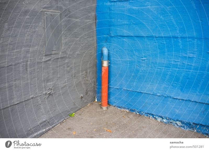 cornered... Art Architecture Environment Small Town Downtown House (Residential Structure) Wall (barrier) Wall (building) Facade Blue Gray Orange Pipe Iron-pipe