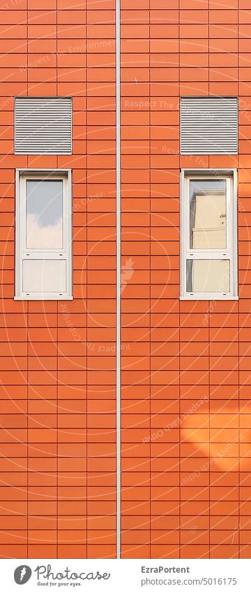 Facade with Wall (building) Wall (barrier) Window lines Ventilation Vent slot Disk Building Architecture Manmade structures Pattern Red Structures and shapes