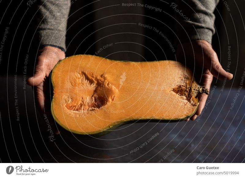 Half Pumpkin interior pumpkin organic food Farmer Organic produce Vegetarian diet Healthy Eating Vegetable Orange Pumpkin time healthy food fresh