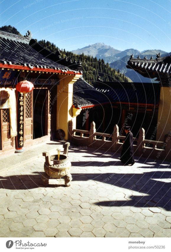 Taoist Monastery at Lake Bogda, Singkiang, China Clergyman Calm Far East Monk Mountain