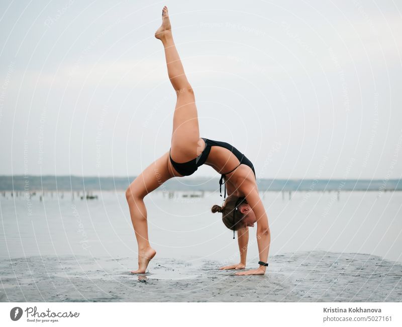 Full set of yoga asanas. Practicing Yoga. Young woman in