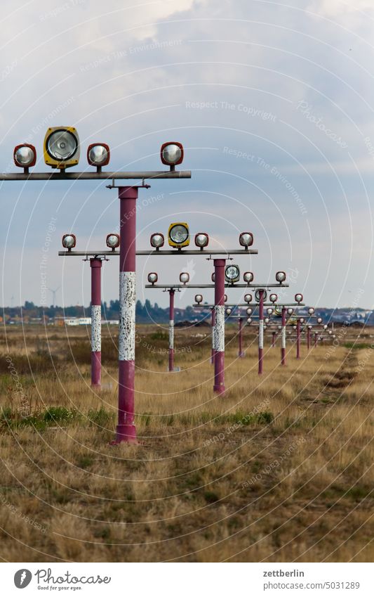 Tegel airport again Berlin Far-off places Trajectory Airport Airfield Spring Sky Horizon Deserted taxiway Skyline Summer Copy Space hazy wide Clouds