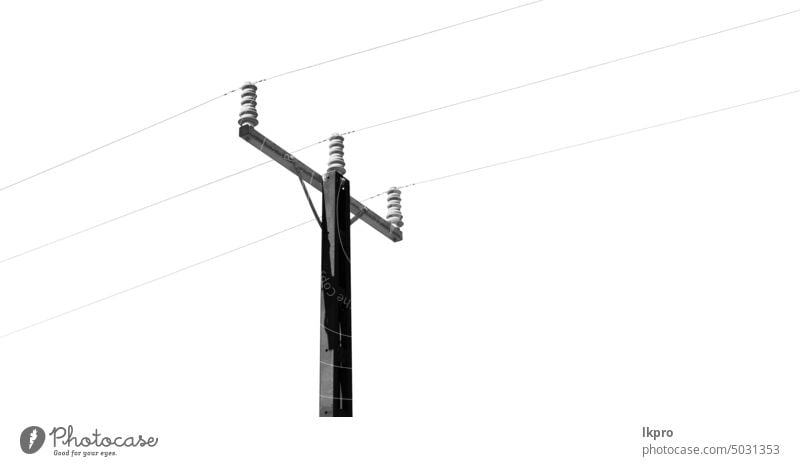 power line with electrical pole in the clear sky electricity voltage high pilon industry blue grid supply current metal energy transmission tower distribution
