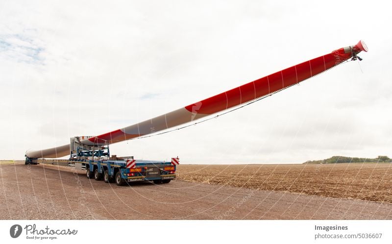 Rotor blade transport. Special transport for a wind turbine on a special semi-trailer. Transport Wind energy plant semi-trailers construction lorry business