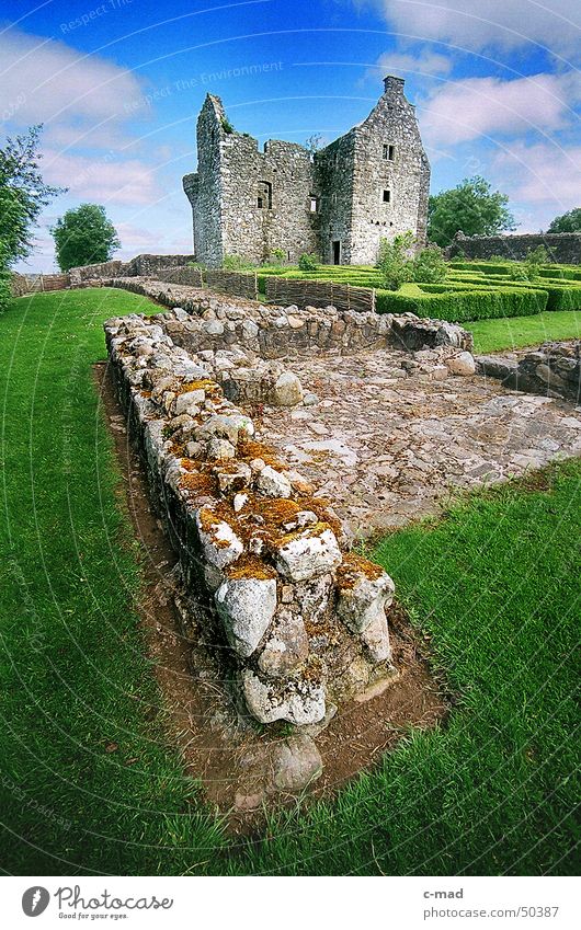 Tully Castle on Lough Erne 2 Northern Ireland Manmade structures Ruin Wall (barrier) Clouds Summer Green Construction site Medieval times Upper Lough Erne