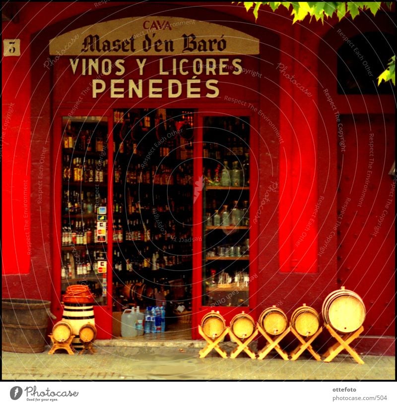 Vinos y Licores, Vilafranca del Penedés, Catalunya Catalonia penedés Store premises Wine Wine cask Entrance Shop window Vintage Bottle Red