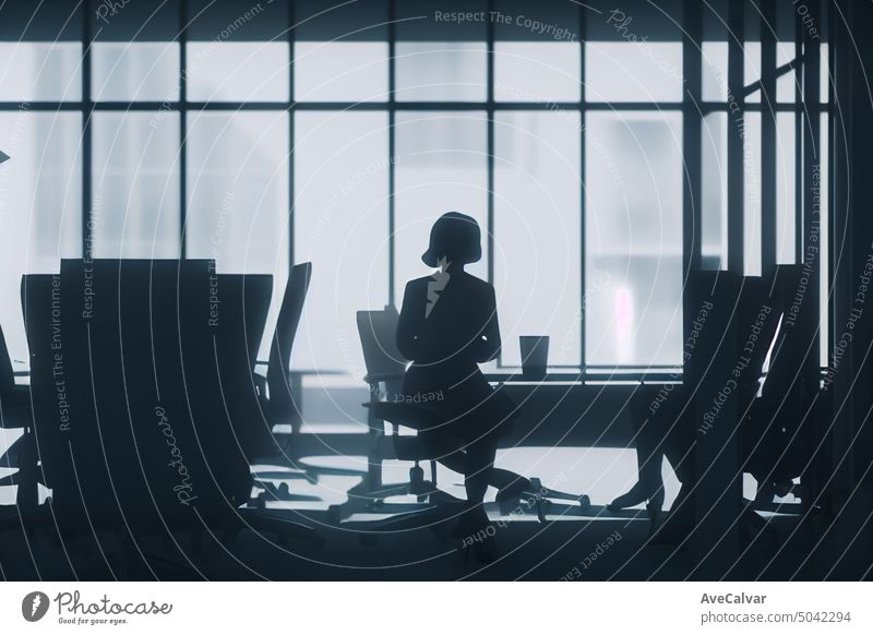 Illustration of a woman silhouette conducting a meeting in a office, woman at work concept,business businesswomen group team boardroom businesswoman chart
