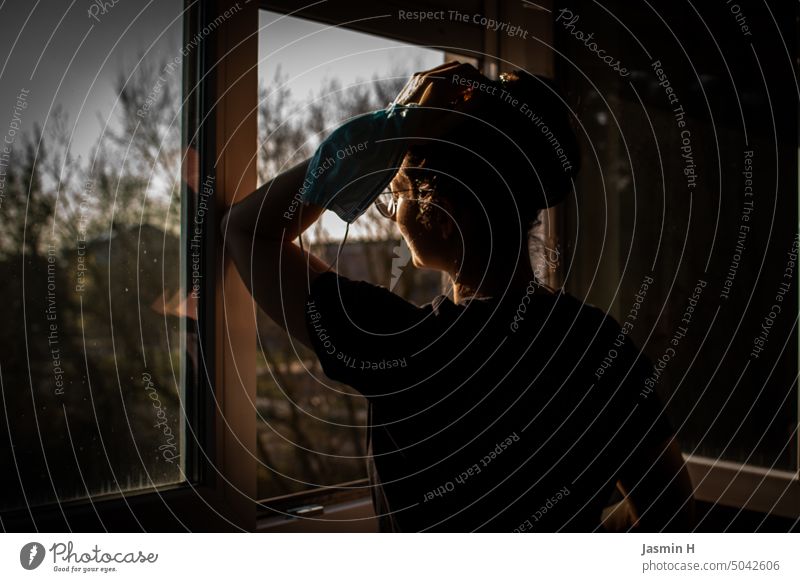 I look out the window Selfie Woman Photography Rear view Adults portrait Interior shot Colour photo view outside View from a window Feminine Forward