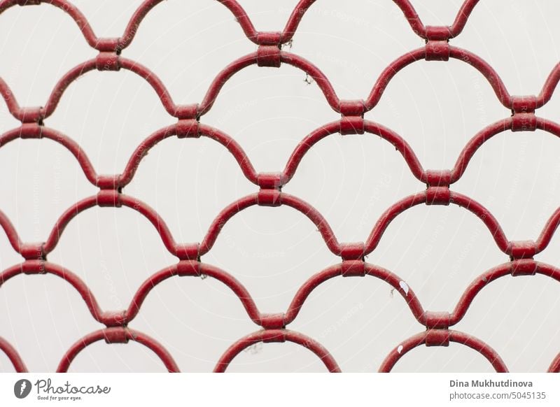 window with red styled iron metallic grid. Grunge artistic texture background pattern abstract concept shape architecture vector design elegant backdrop white