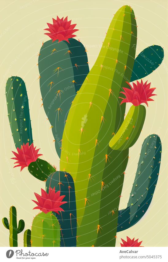 Illustration of Cactus. Cartoon Flat colours, vectorial style image, copy space modern boho style cactus illustration botanical cartoon element isolated exotic