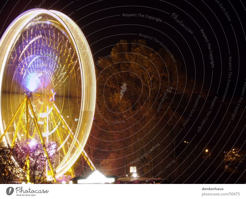 Dresden at night Night Light Long exposure Ferris wheel Rotation Rotate Fairs & Carnivals Dark Yellow Blue