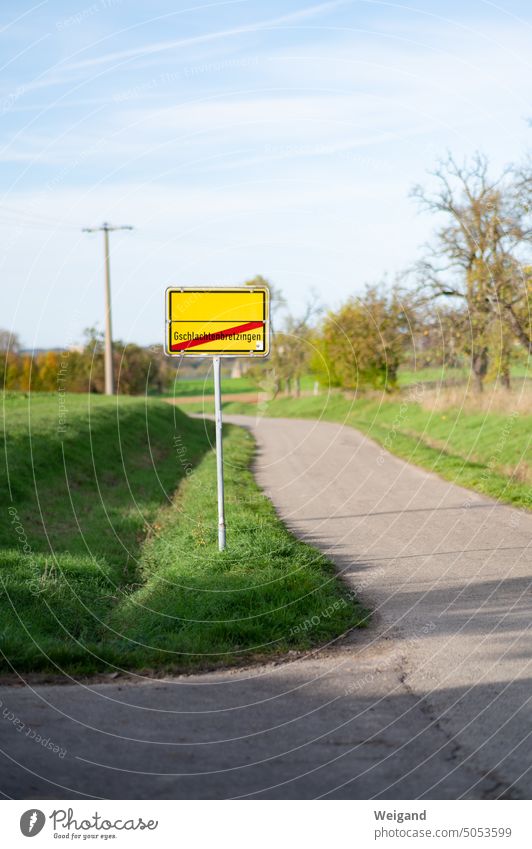 End of village near Schwäbisch Hall in nature Town sign end of place Nature Meadow Hohenlohe