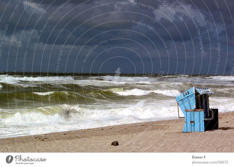 Beach chair on Sylt Vacation & Travel Freedom Summer Summer vacation Sun Ocean Island Waves Nature Elements Sand Air Water Clouds Storm clouds Weather Gale