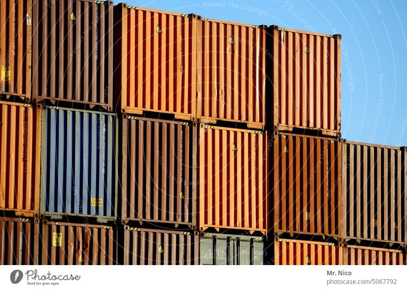 container stacks freight containers stacked container port Container cargo Logistics Harbour Trade Economy pile Red Structures and shapes Arrangement