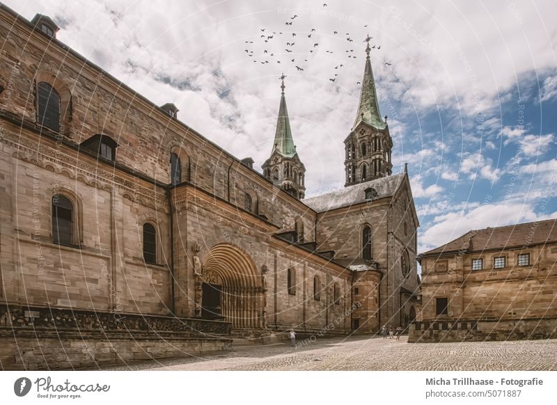 Bamberg Cathedral Bavaria Franconia Town Old town Dome spires Spires houses Building Architecture Tourism Tourists travel vacation City trip Visit visit Sky