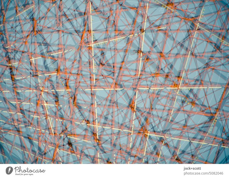 Column construction cross and crosswise props Construction Ferris wheel Double exposure Structures and shapes Abstract Line Irritation Detail criss-cross